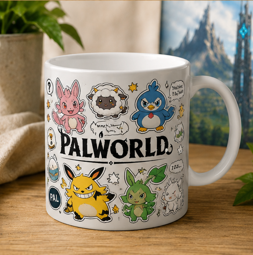 Palworld Sticker Character Mug | Premium Ceramic Gaming Coffee Cup