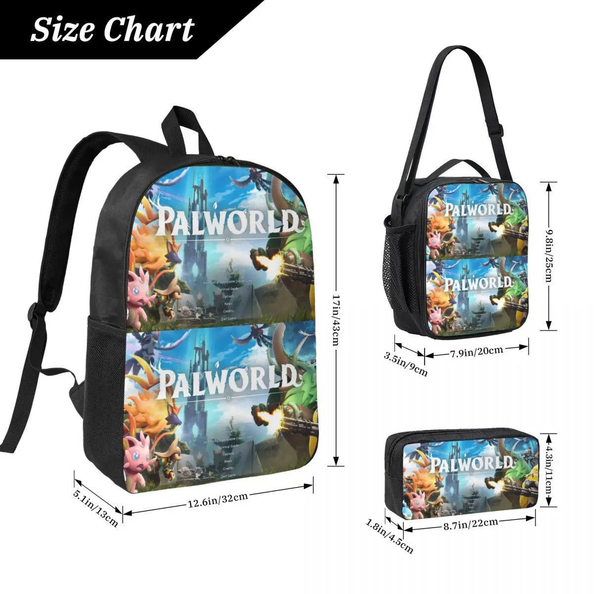 Palworld Backpack Set | 3PCS School Bag, Lunch Bag & Pencil Case