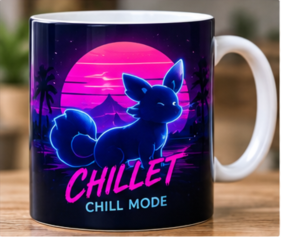 Chillet Palworld mug with neon Chill Mode design