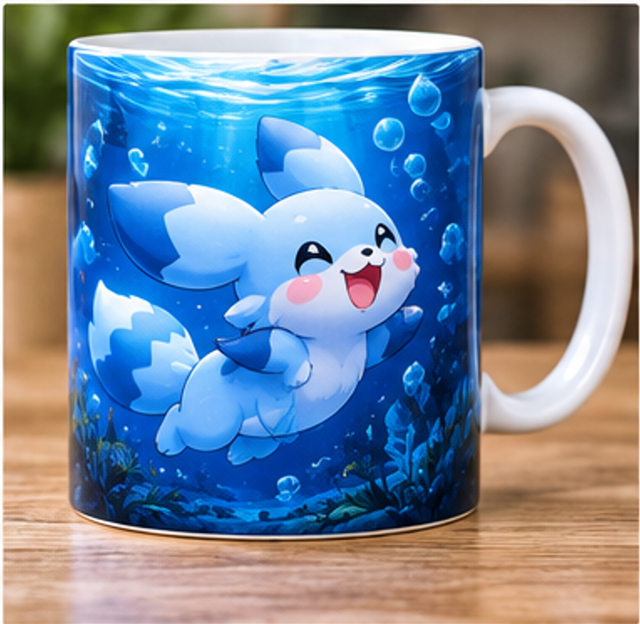 Chillet Palworld mug with underwater blue ocean design