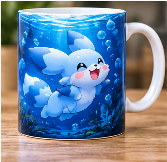 Chillet Palworld mug with underwater blue ocean design