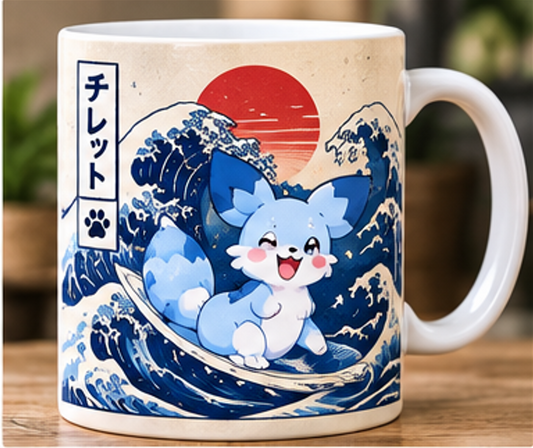 Chillet Palworld mug with Japanese wave artwork